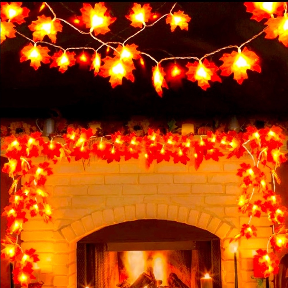 Autumn/Fall Maple Leaf Garland with LED Lights - 40 Feet/80 Lights
